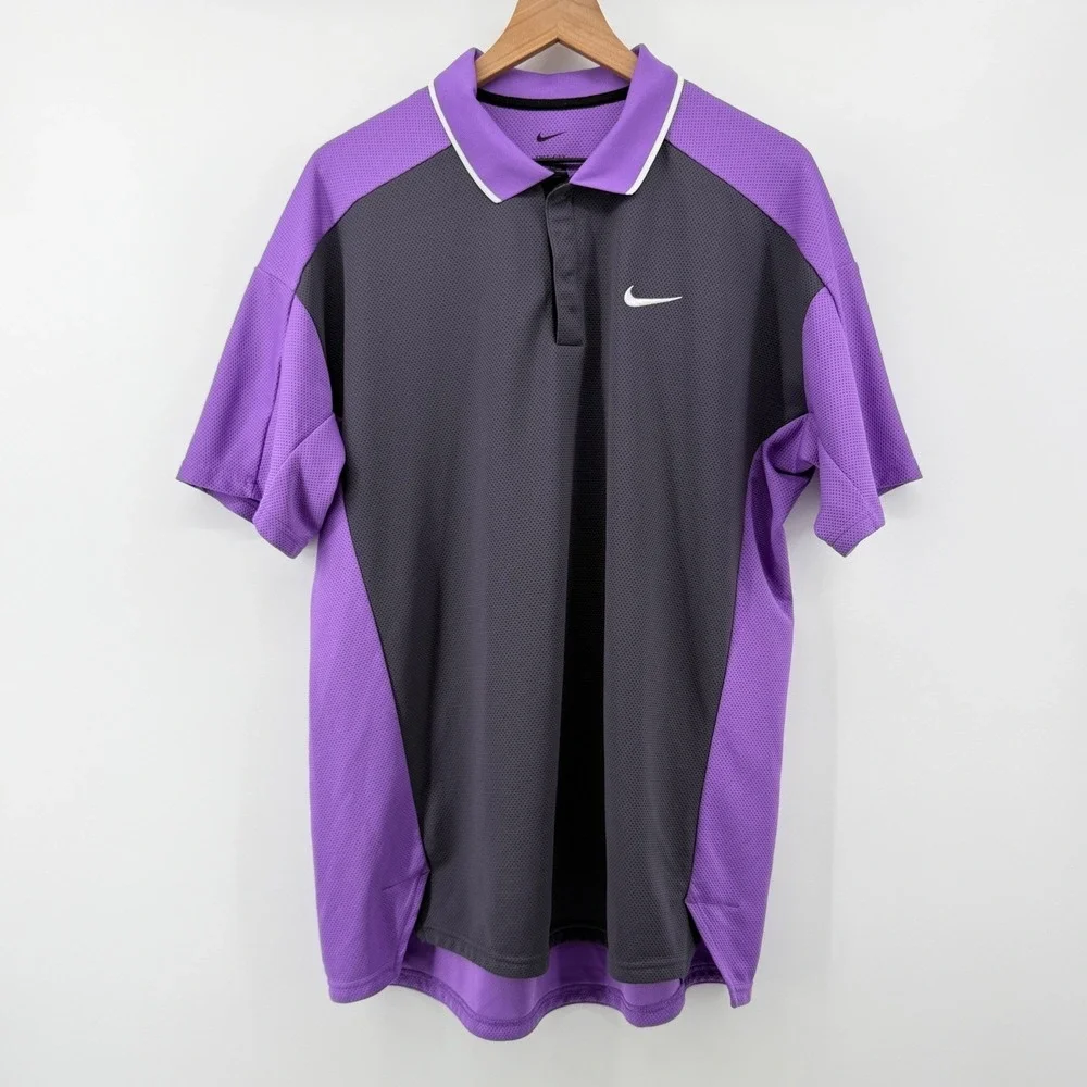 Nike Golf Club Polo Shirt Mens Large Purple Colorblock Dri-FIT FQ1150-573